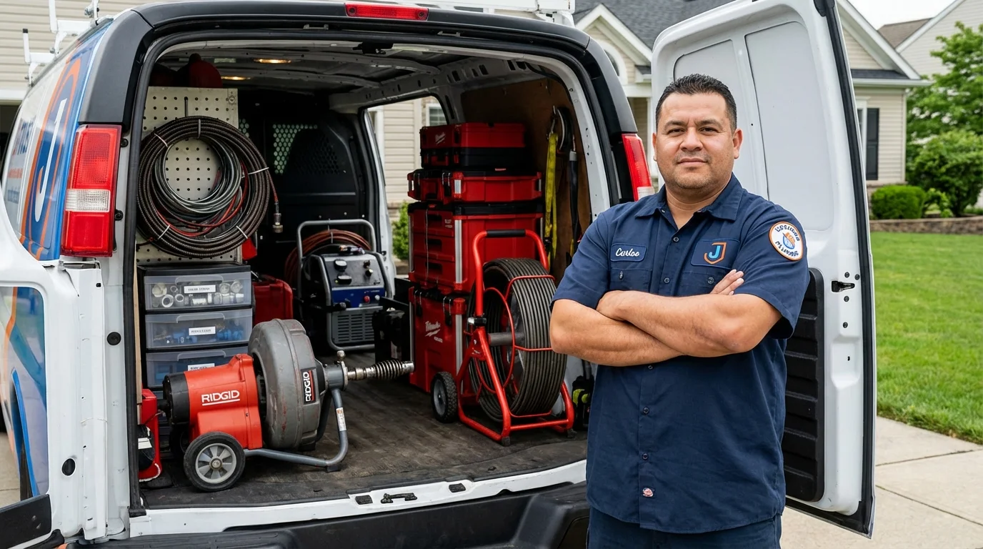 Professional drain cleaning equipment and Johns Plumbing LLC plumber in Cullen