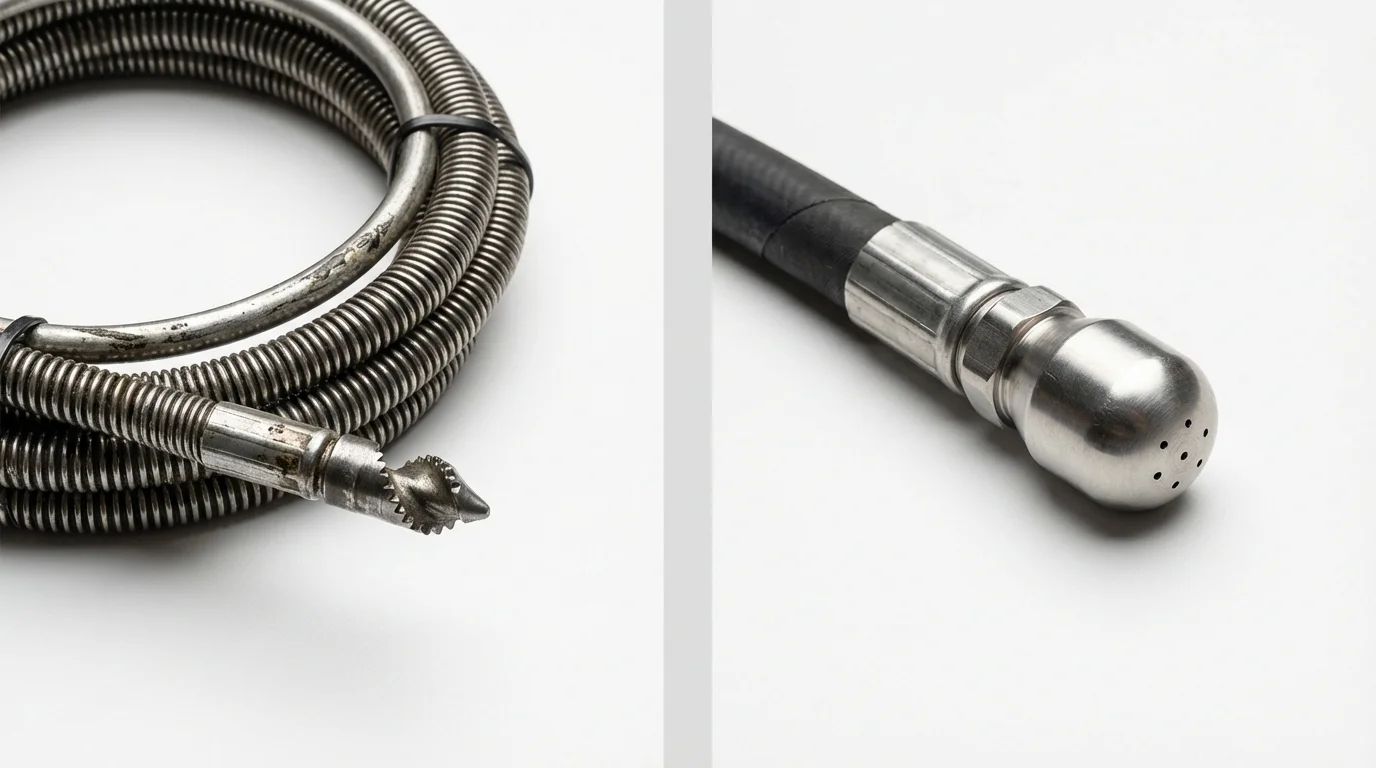 Drain snake cable and hydro jetting nozzle used for drain cleaning in Cullen, LA